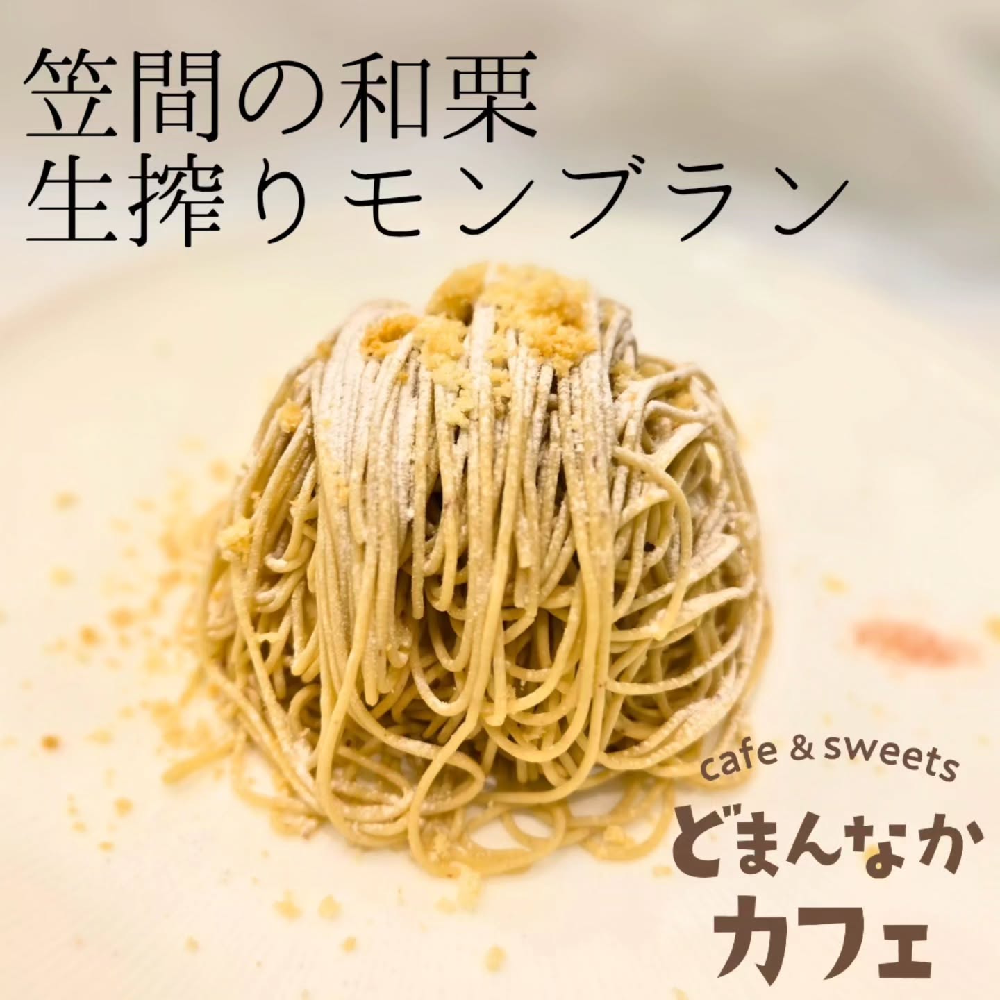 こんにちは！ です

どまんなかカフェの秋と言えば
『笠間の和栗生搾りモンブラン』！
ご注文をいただいてから搾ります。
ぜひご利用ください